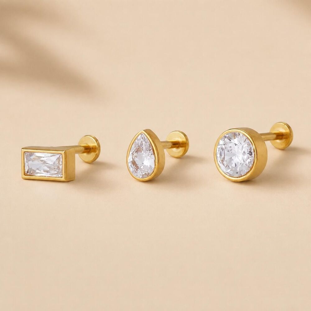 gold trio crystal stud earrings D225